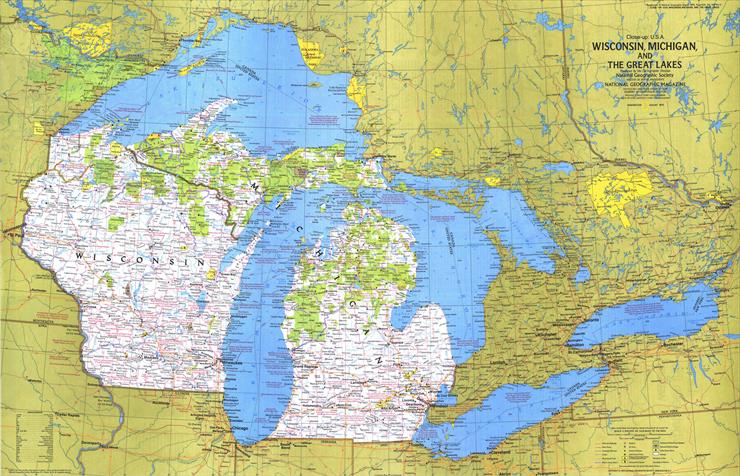 Mapy National Geographic. 539 map. Wysoka jakość - USA - Wisconsin, Michigan ,Great Lakes 1 1973.jpg