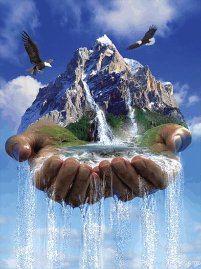 GIFOWY MISZ MASZ - woda w dłoniach góry i orły.gif